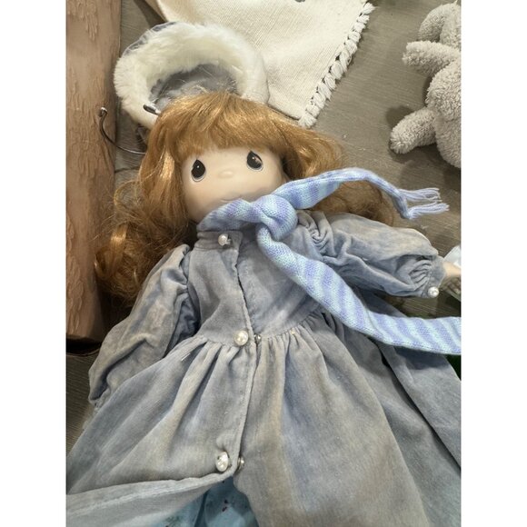 Vintage Enesco Precious Moments Doll Coat Scarf  14 in tall pearl button winter - Picture 5 of 11